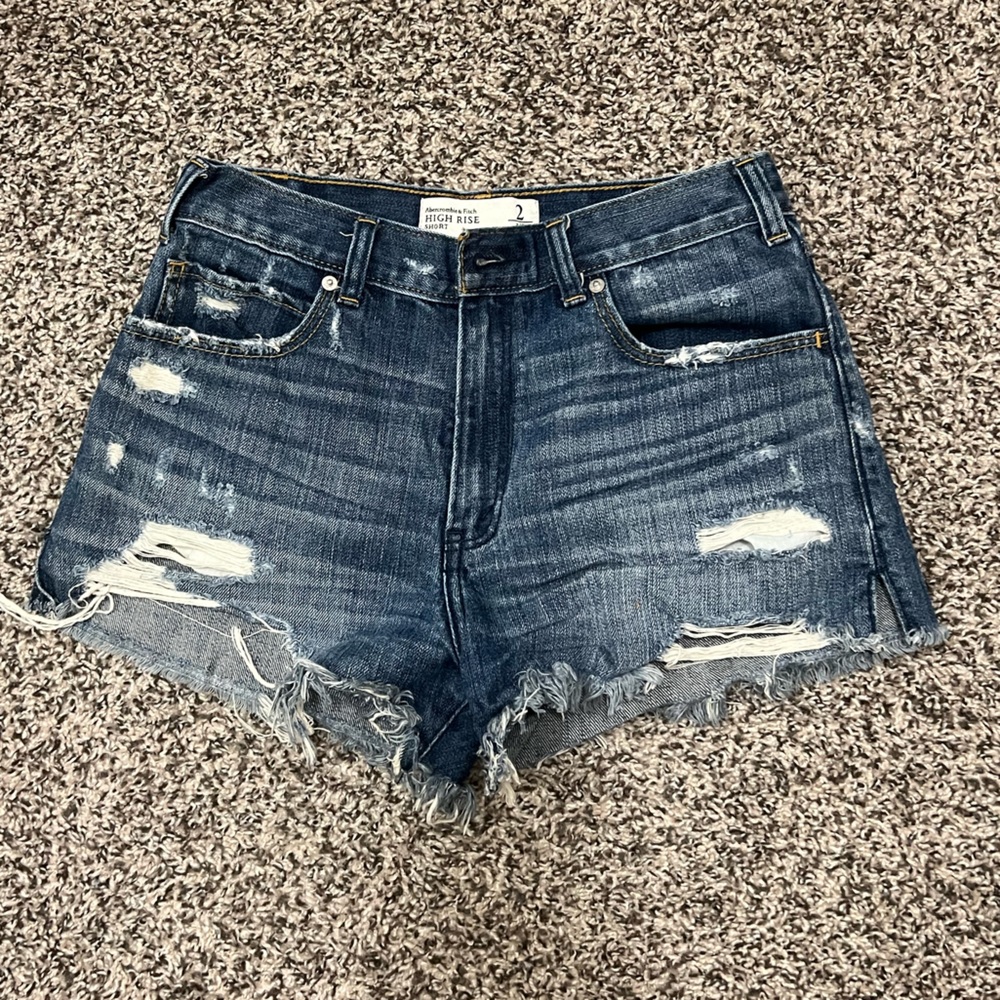 Dark wash high rise distressed A&F Jean shorts